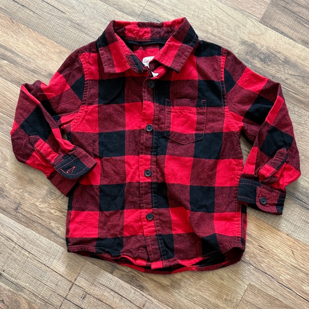 Cat & Jack Red and Black Buffalo Plaid Button Down Shirt